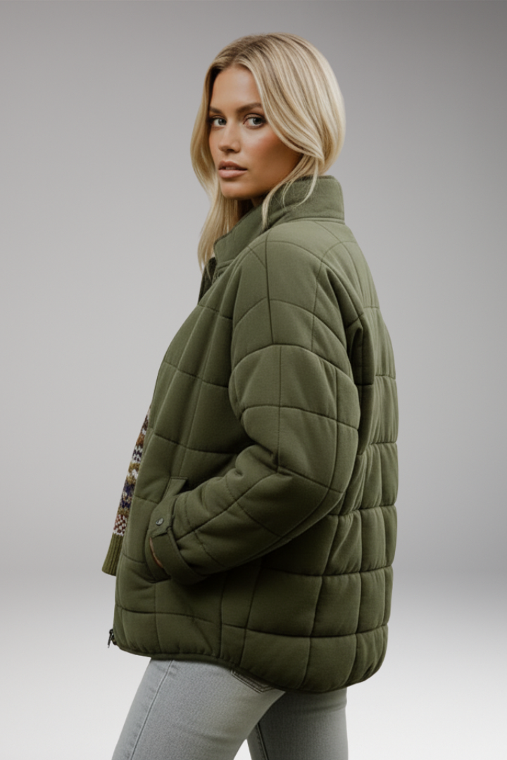 Women's Quilted Jacket High Collar Zip Closure