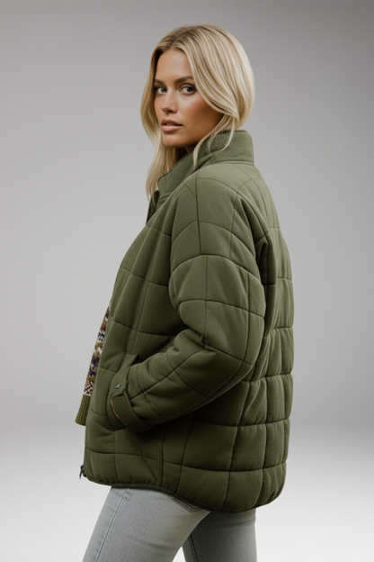 Women's Quilted Jacket High Collar Zip Closure