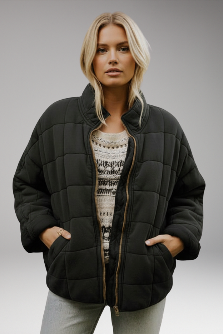 Women's Quilted Jacket High Collar Zip Closure