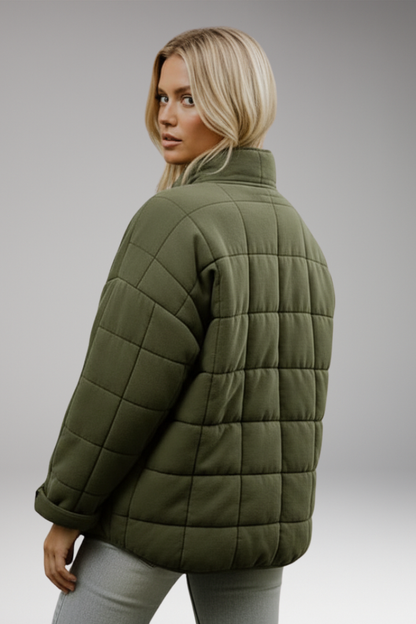 Women's Quilted Jacket High Collar Zip Closure