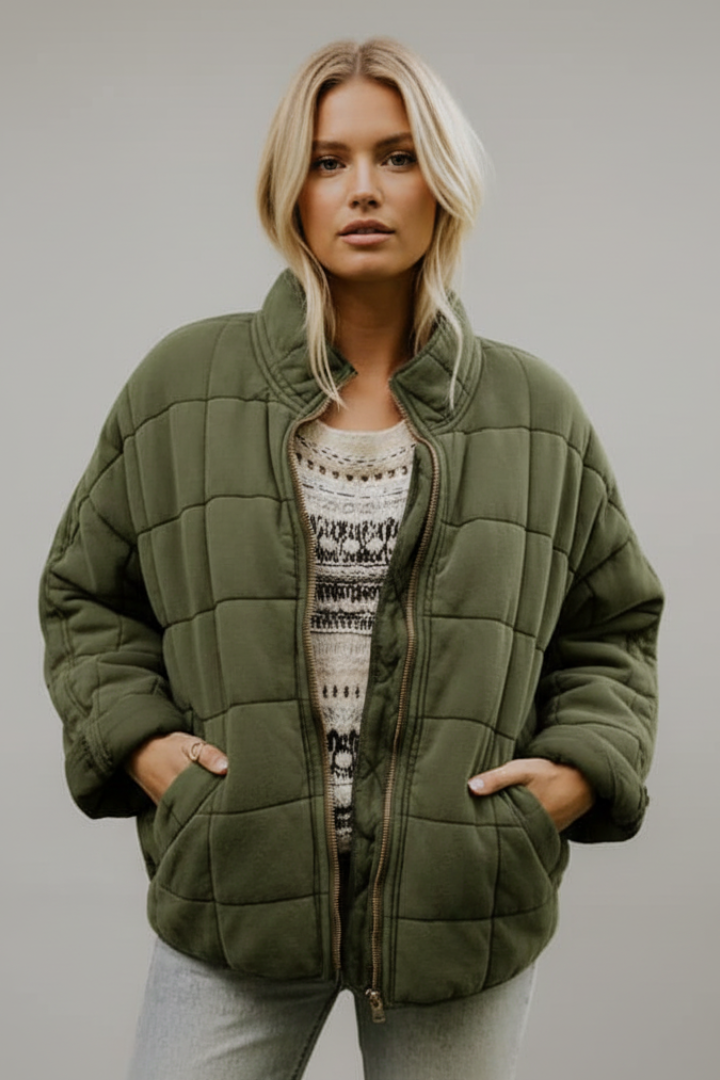 Women's Quilted Jacket High Collar Zip Closure