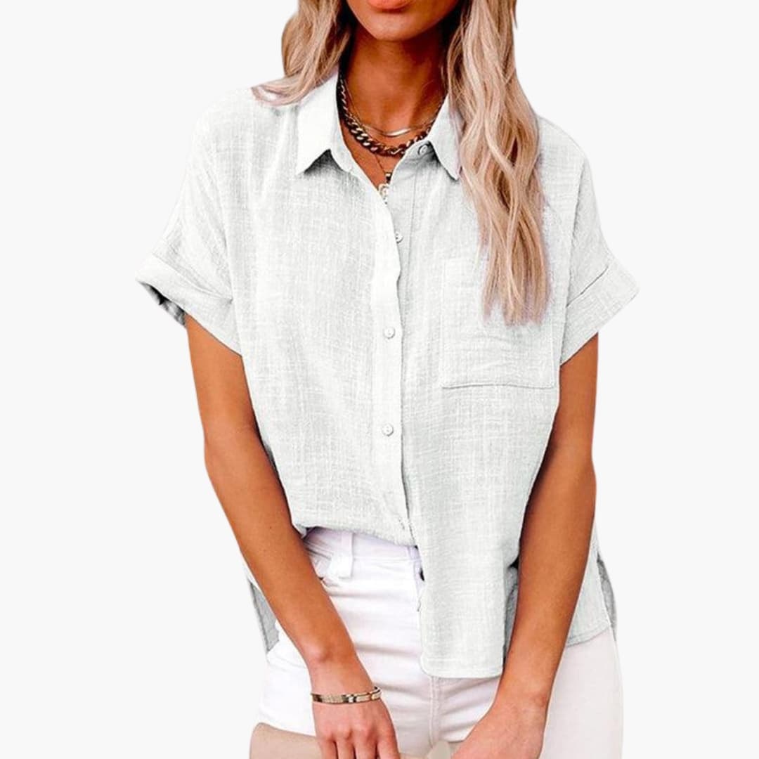 Women's Short Sleeve Blouse Relaxed Fit Cotton - VibreMode