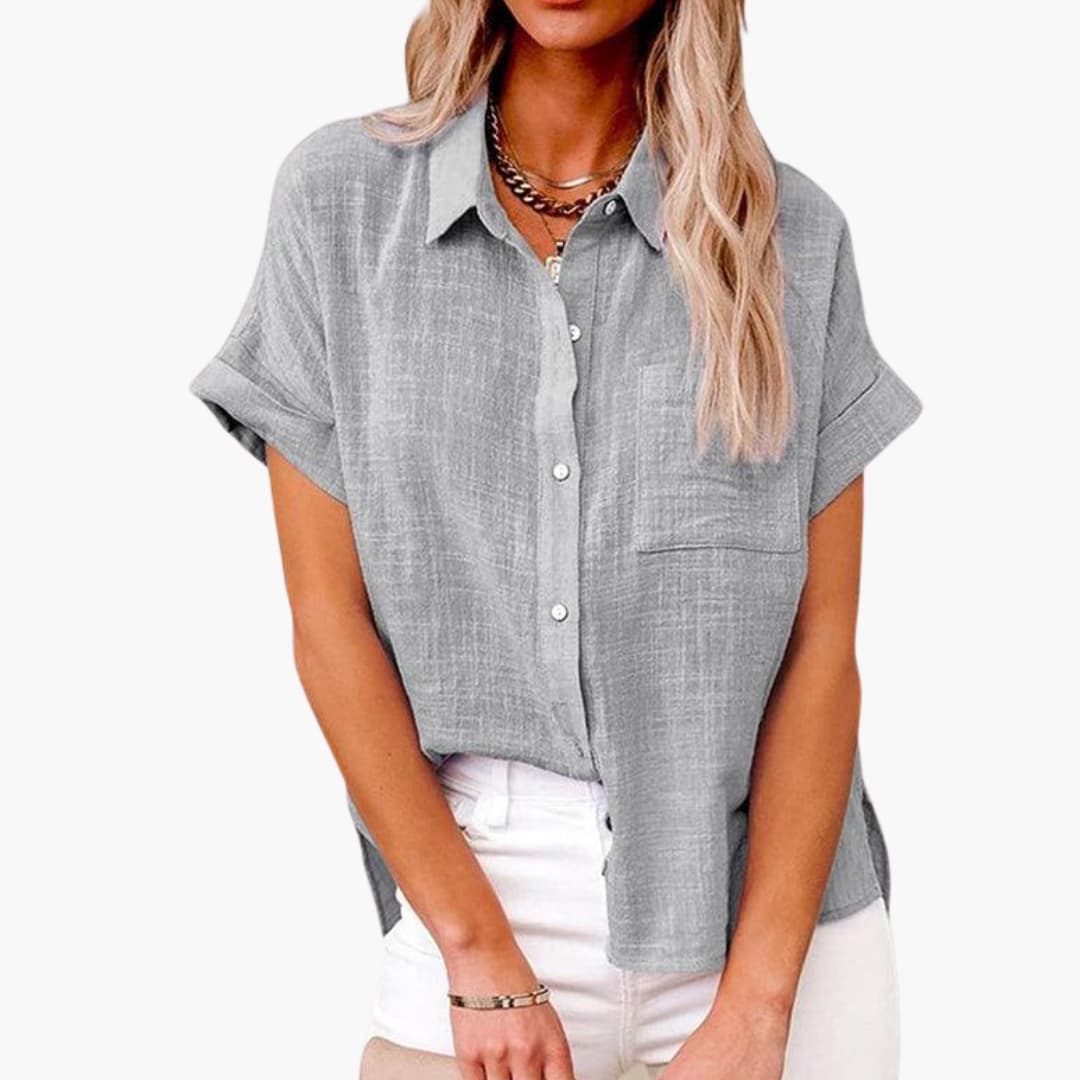 Women's Short Sleeve Blouse Relaxed Fit Cotton
