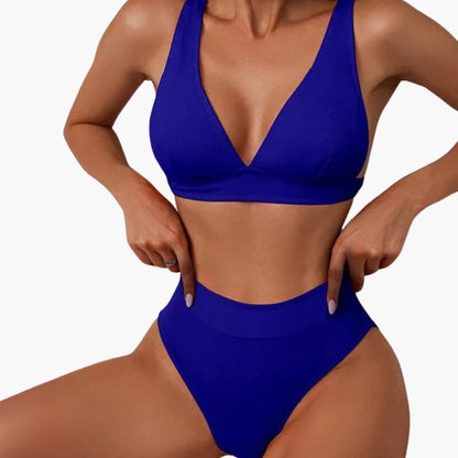 Women's Ribbed Bikini Set High Cut Wide Straps