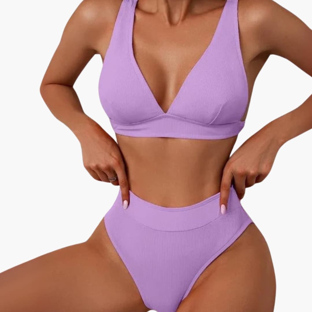 Women's Ribbed Bikini Set High Cut Wide Straps