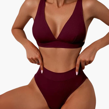 Women's Ribbed Bikini Set High Cut Wide Straps