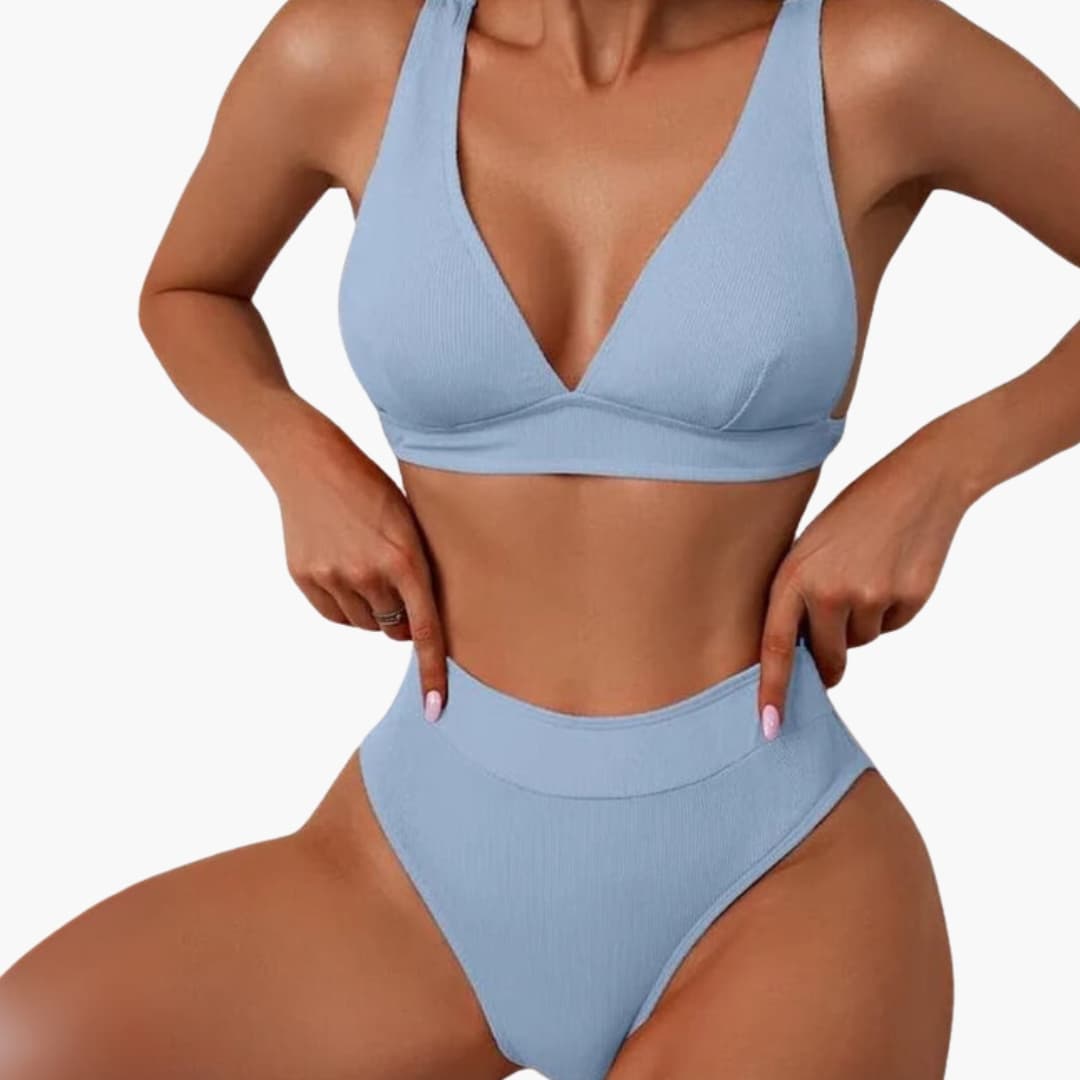 Women's Ribbed Bikini Set High Cut Wide Straps