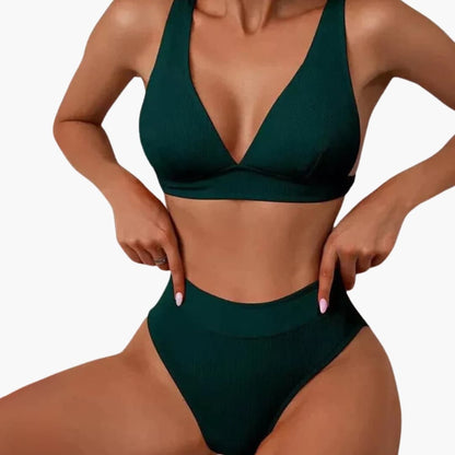 Women's Ribbed Bikini Set High Cut Wide Straps