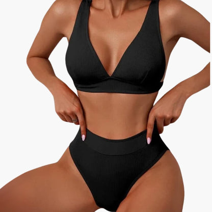 Women's Ribbed Bikini Set High Cut Wide Straps