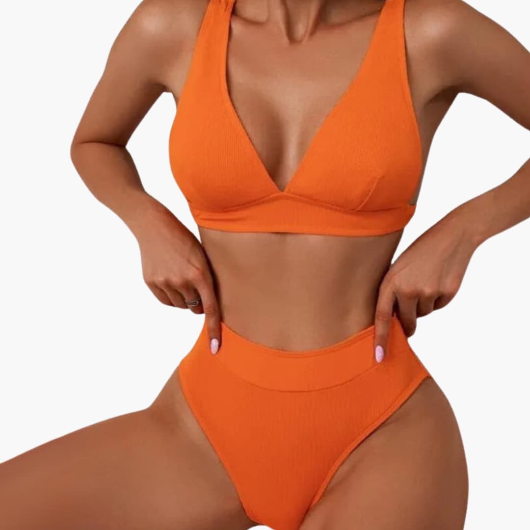 Women's Ribbed Bikini Set High Cut Wide Straps - VibreMode