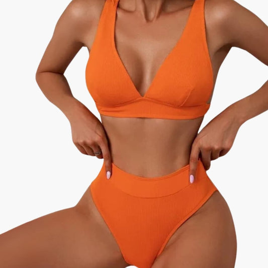 Women's Ribbed Bikini Set High Cut Wide Straps - VibreMode