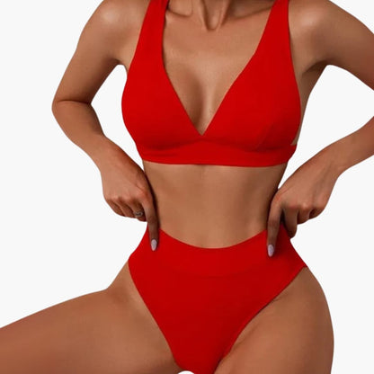 Women's Ribbed Bikini Set High Cut Wide Straps