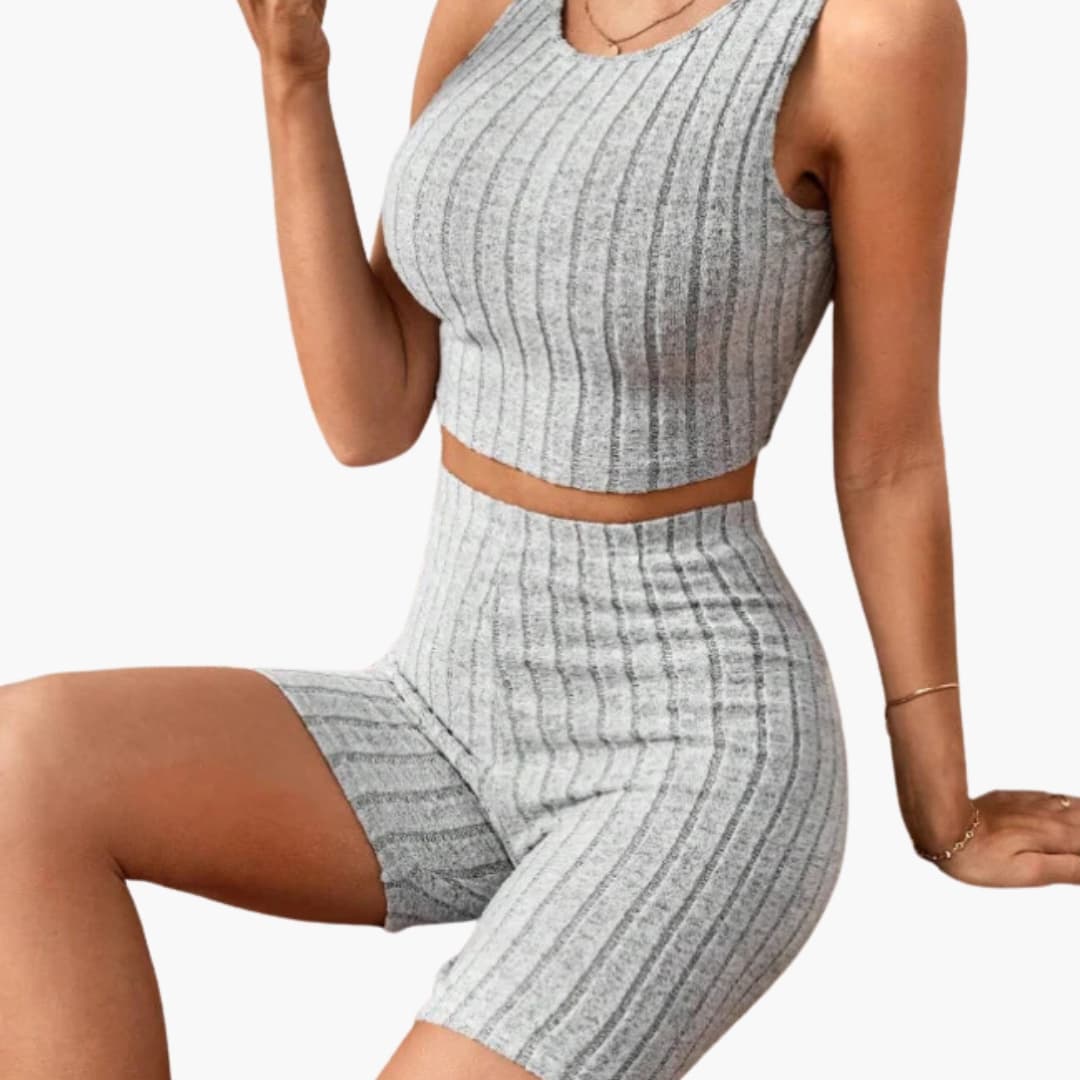 Women's Ribbed Lounge Set Crop and Shorts - VibreMode
