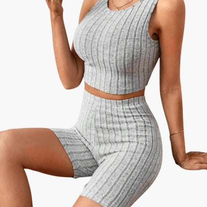 Women's Ribbed Lounge Set Crop and Shorts - VibreMode