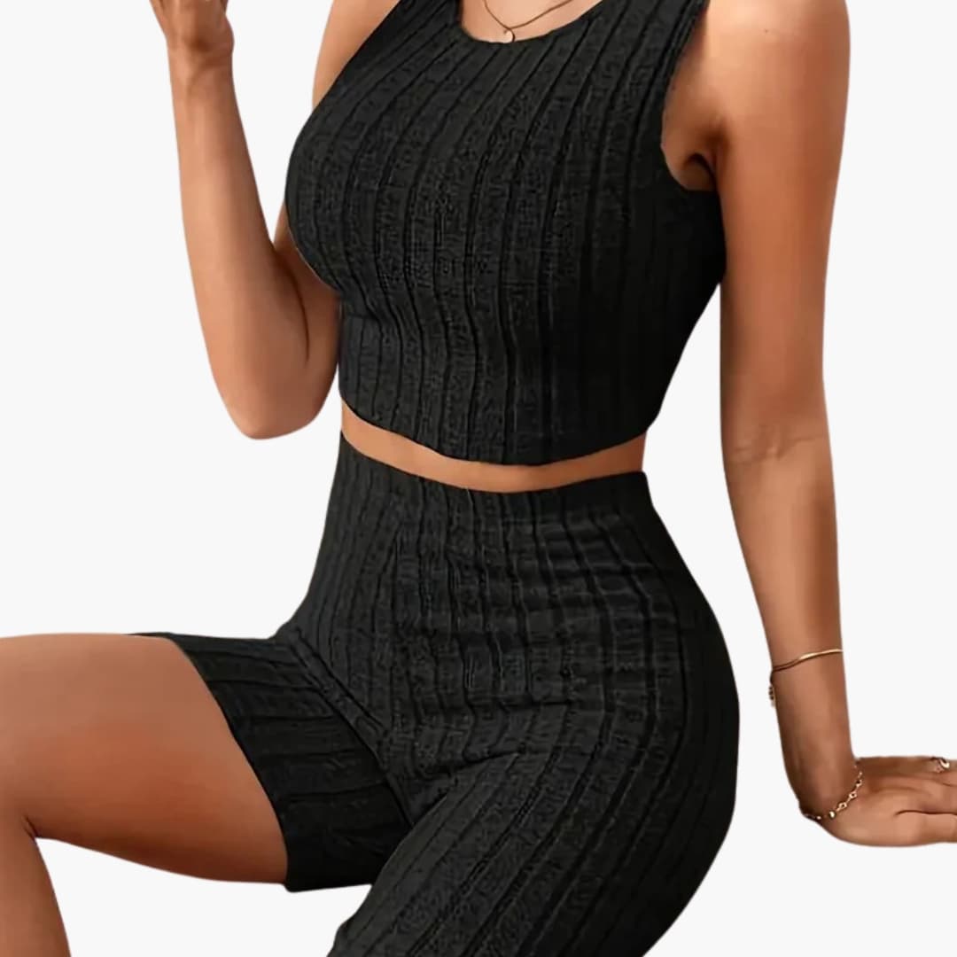 Women's Ribbed Lounge Set Crop and Shorts
