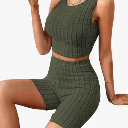 Women's Ribbed Lounge Set Crop and Shorts