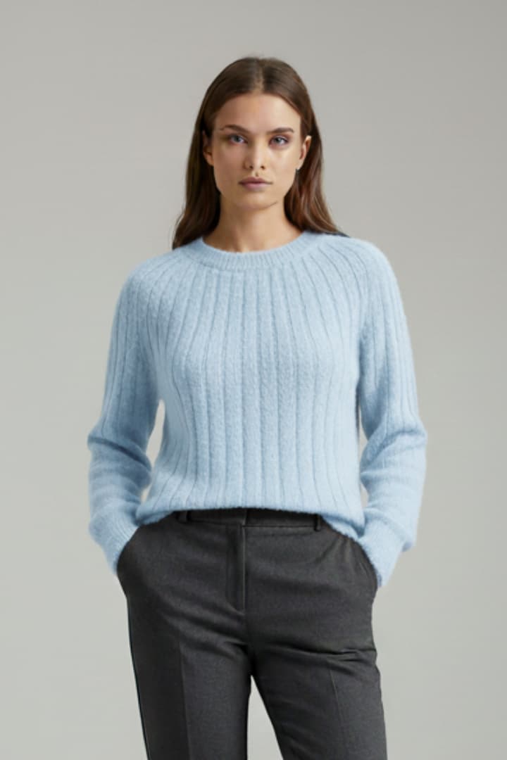 Women's Round Neck Sweater Ribbed