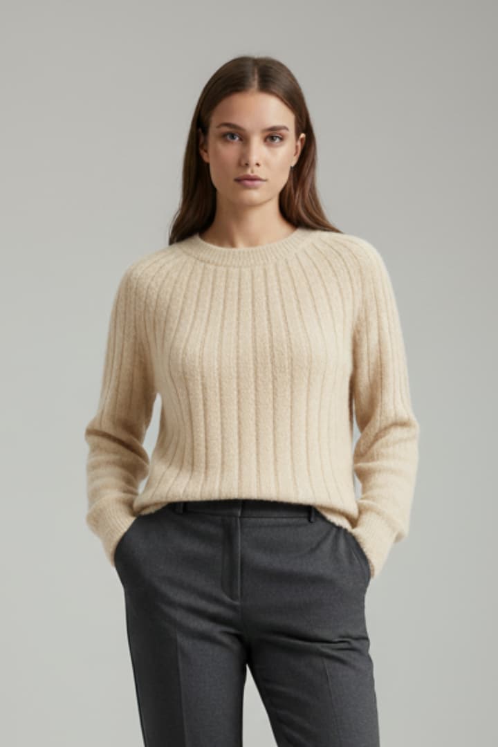 Women's Round Neck Sweater Ribbed