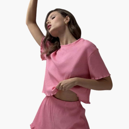 Women's Two-Piece Ruffled And Shorts Set