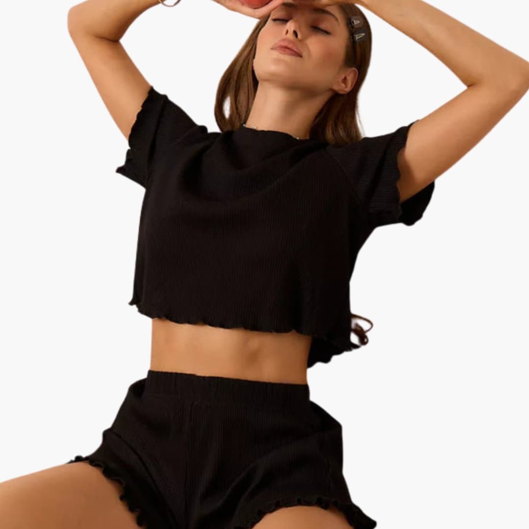 Women's Two-Piece Ruffled And Shorts Set