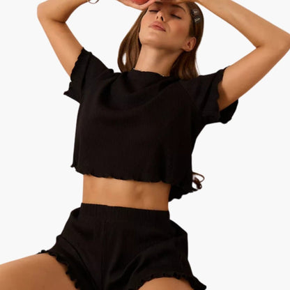 Women's Two-Piece Ruffled And Shorts Set