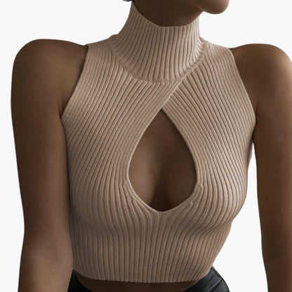 Women's Sleeveless Ribbed High Collar
