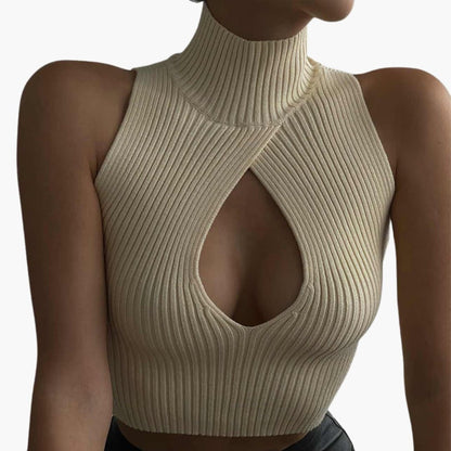 Women's Sleeveless Ribbed High Collar