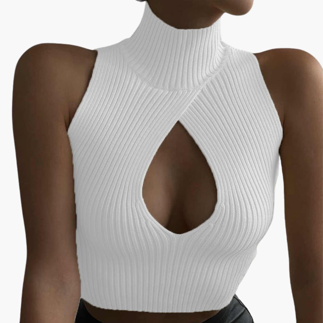 Women's Sleeveless Ribbed High Collar