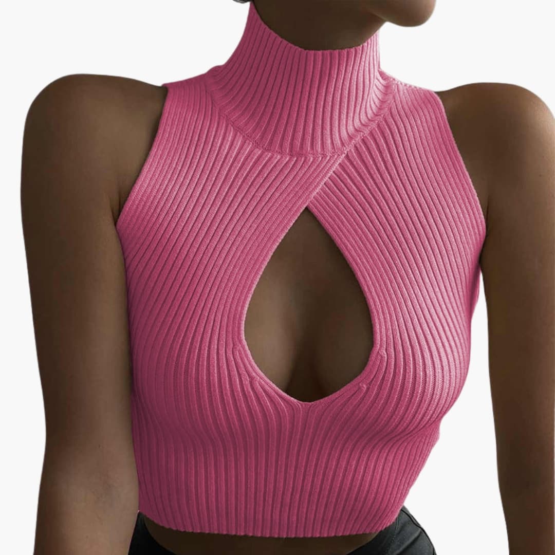 Women's Sleeveless Ribbed High Collar
