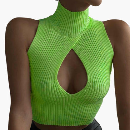 Women's Sleeveless Ribbed High Collar - VibreMode