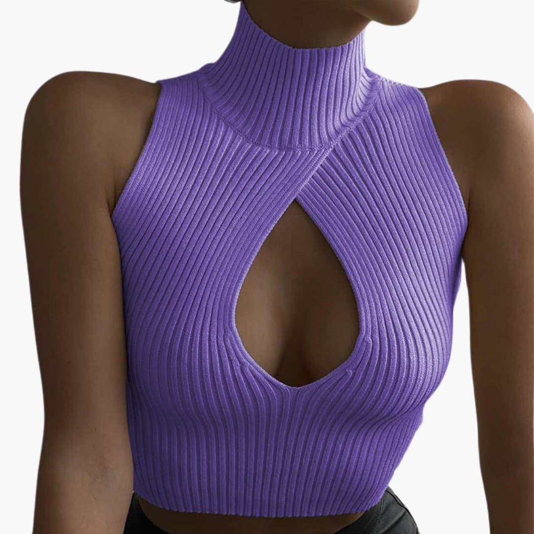 Women's Sleeveless Ribbed High Collar