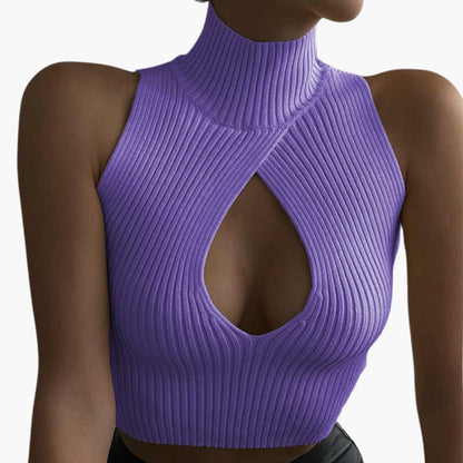 Women's Sleeveless Ribbed High Collar