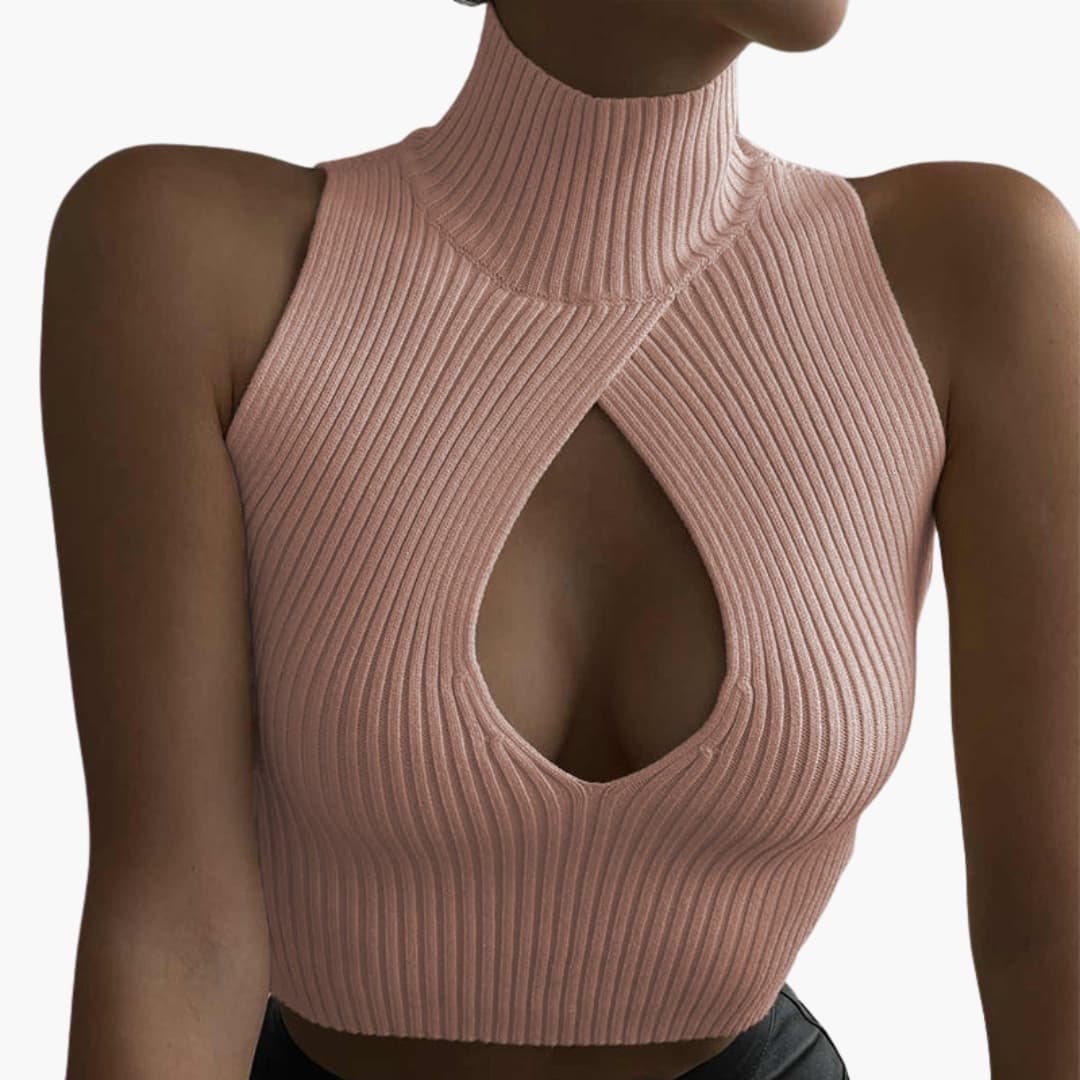 Women's Sleeveless Ribbed High Collar
