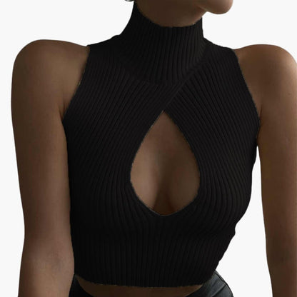 Women's Sleeveless Ribbed High Collar