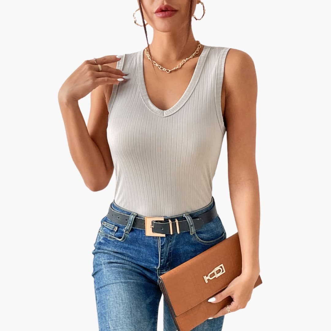Women's Sleeveless V-Neck Tank Ribbed Summer - VibreMode