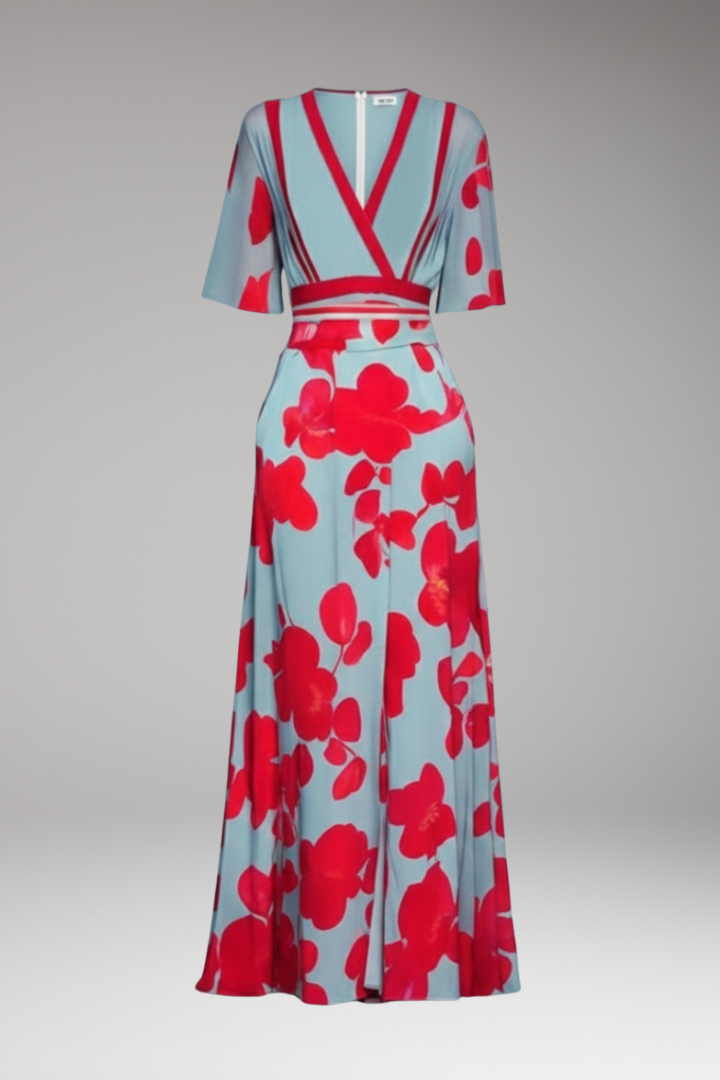 Women's Elegant Maxi Dress Waist Detail - VibreMode