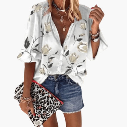 Women's Short Sleeve Blouse Woven White