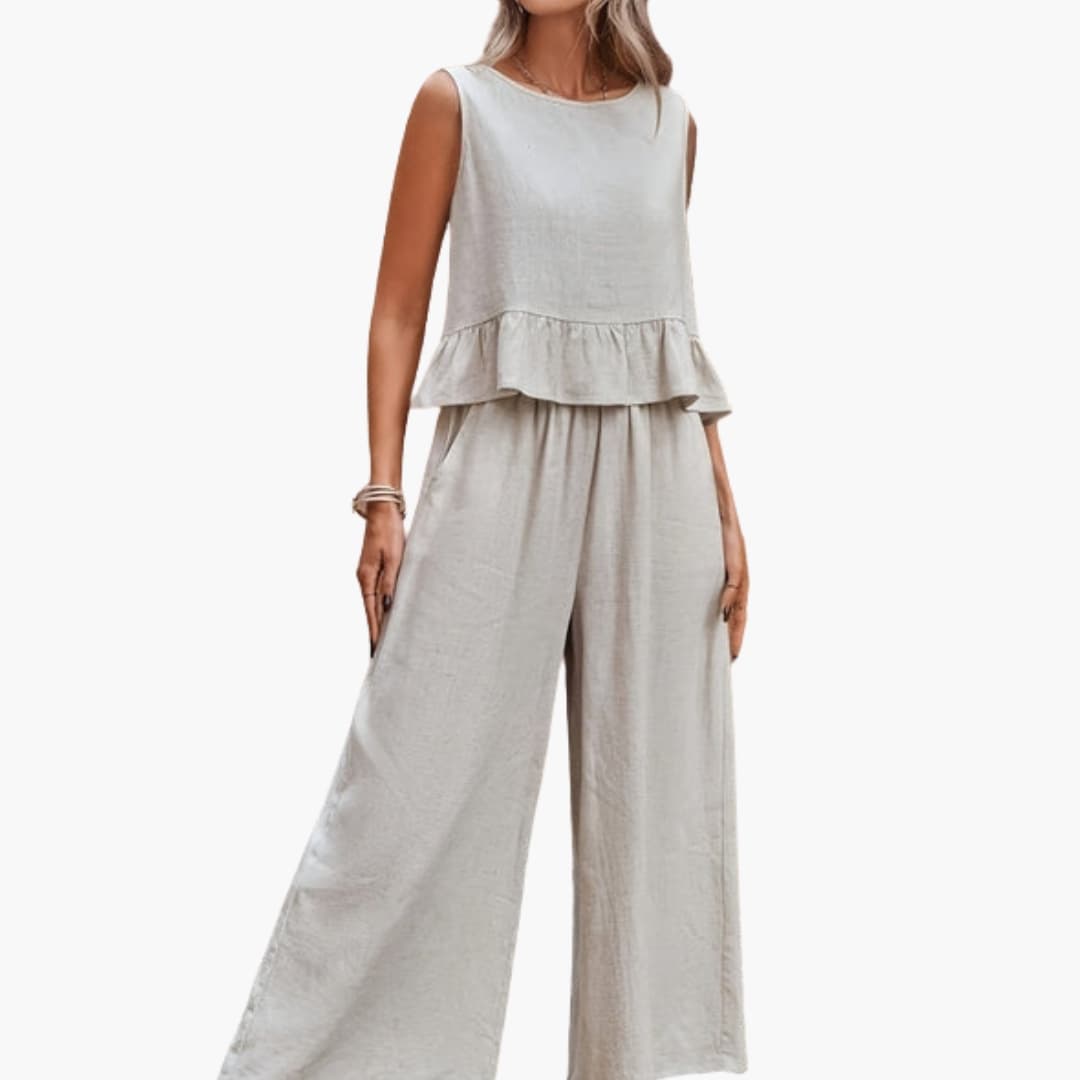 Women's V-Neck Wide Leg Jumpsuit Sleeveless - VibreMode