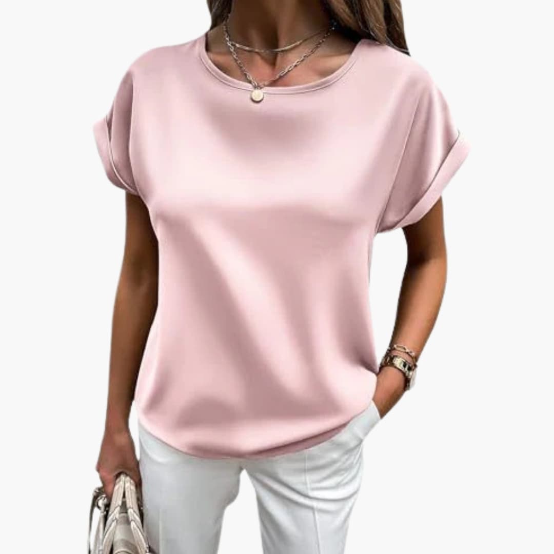 Women's Crew Neck T-Shirt Satin Finish Rolled Sleeve