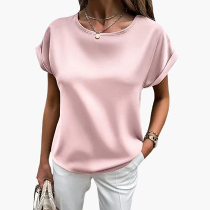 Women's Crew Neck T-Shirt Satin Finish Rolled Sleeve