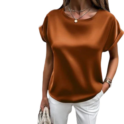 Women's Crew Neck T-Shirt Satin Finish Rolled Sleeve