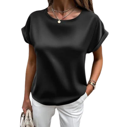 Women's Crew Neck T-Shirt Satin Finish Rolled Sleeve