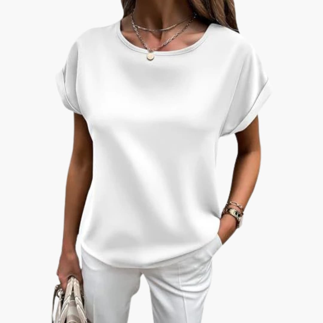 Women's Crew Neck T-Shirt Satin Finish Rolled Sleeve - VibreMode