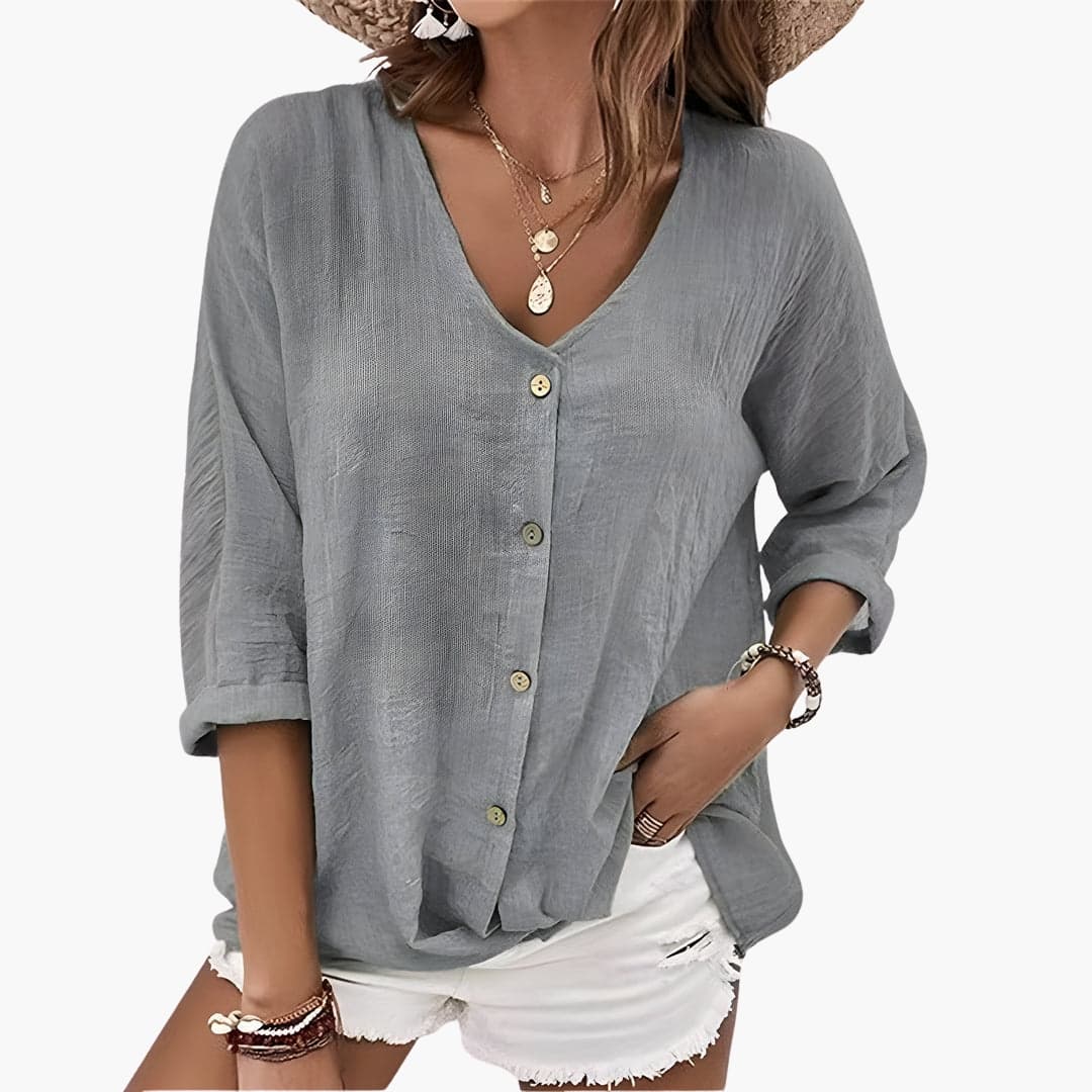Women's Button-Down Blouse Scalloped Collar Cotton White