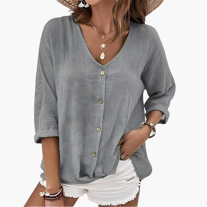 Women's Button-Down Blouse Scalloped Collar Cotton White