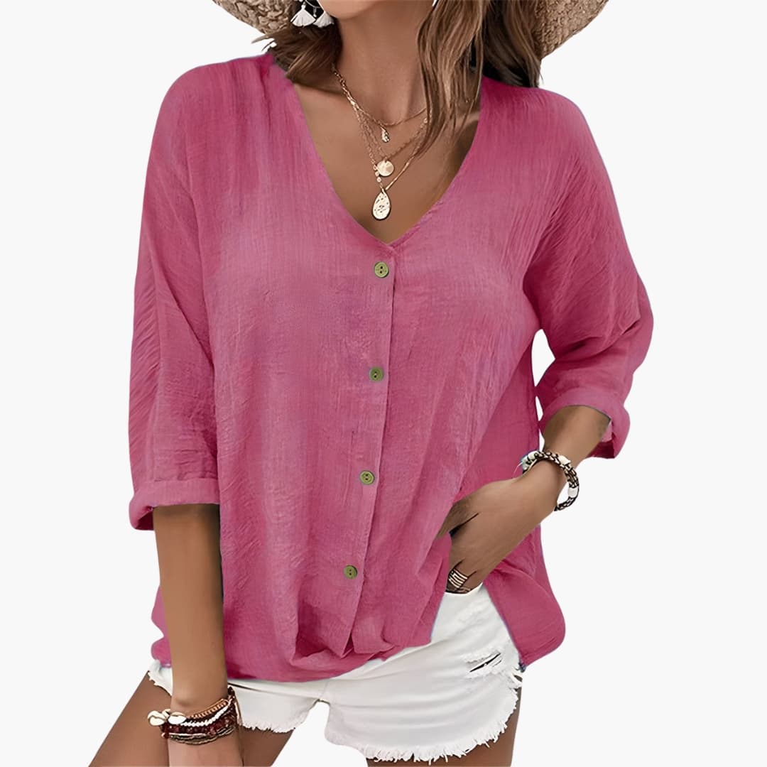Women's Button-Down Blouse Scalloped Collar Cotton White