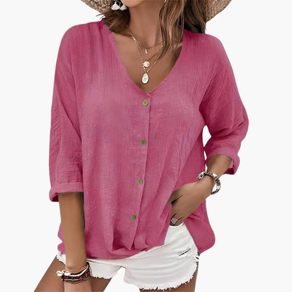 Women's Button-Down Blouse Scalloped Collar Cotton White