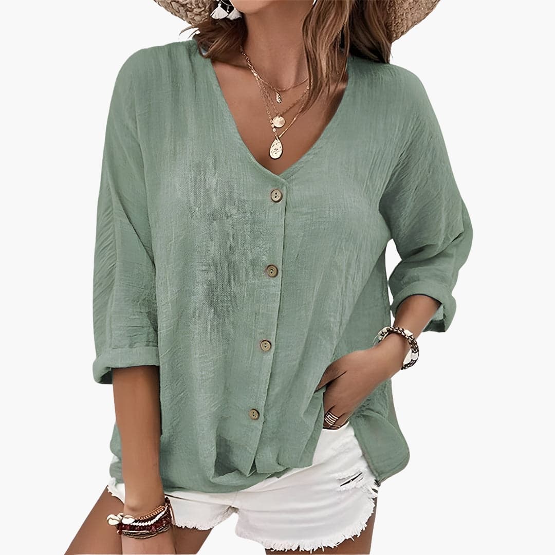 Women's Button-Down Blouse Scalloped Collar Cotton White - VibreMode