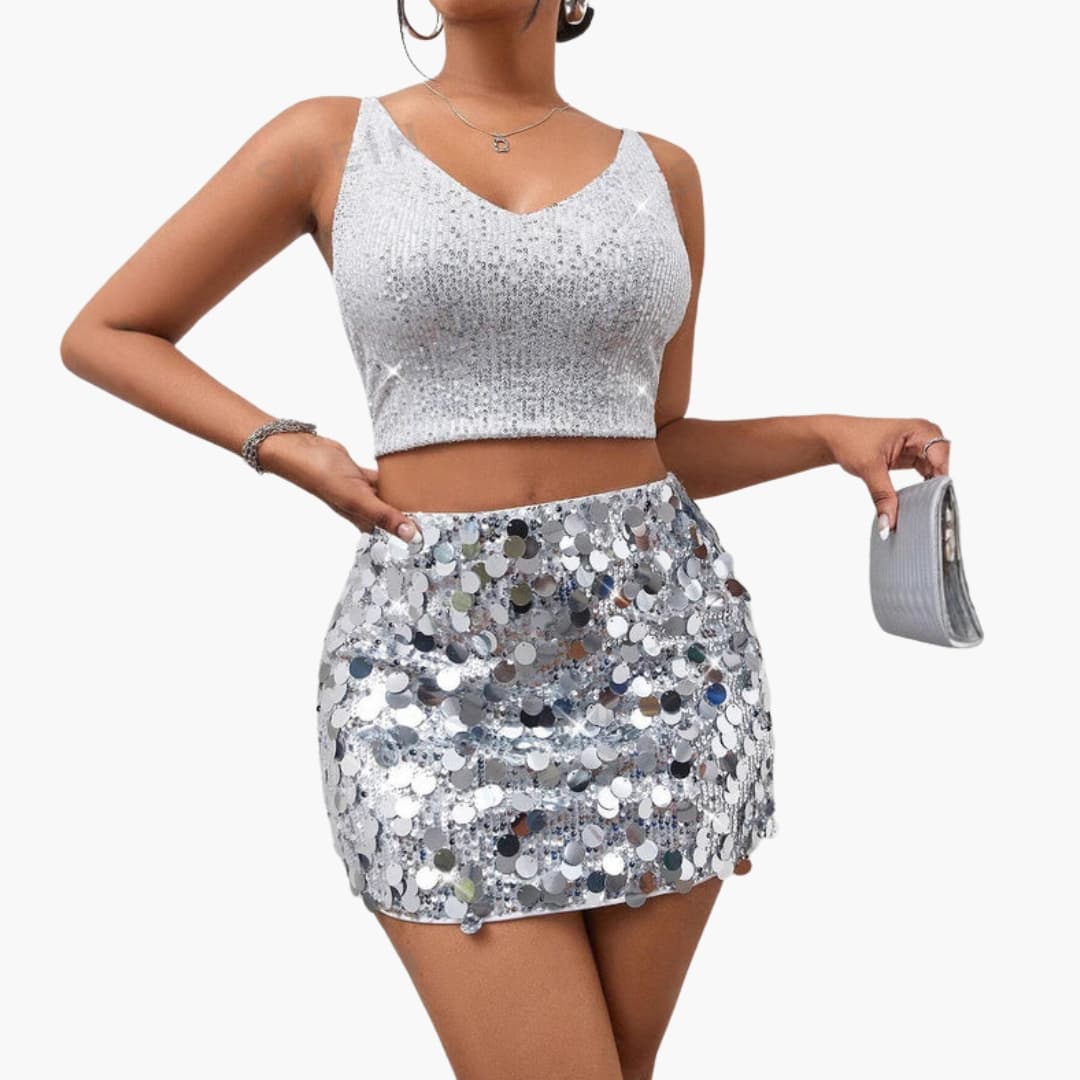 Women's Sequin V-Neck Crop - VibreMode