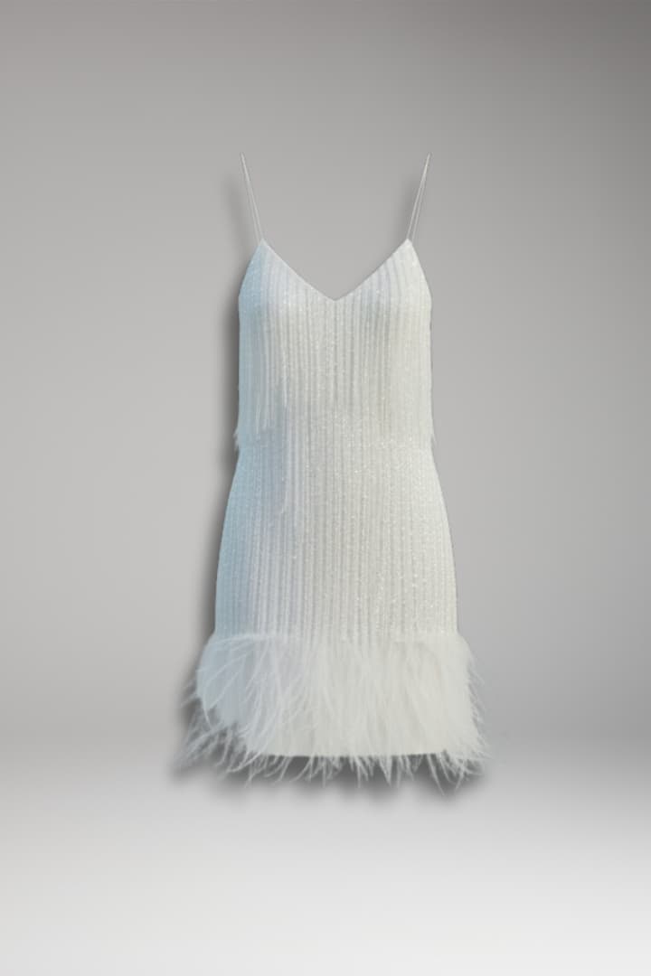 Women's Sequin Mini Dress Feather Hem - VibreMode
